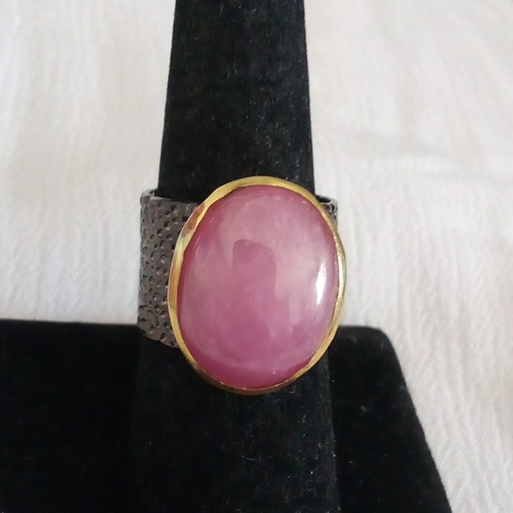 Gorgeous custom made RARE 38ct pink ruby cabochon cocktail band Size 7 🤗 - Picture 2 of 6